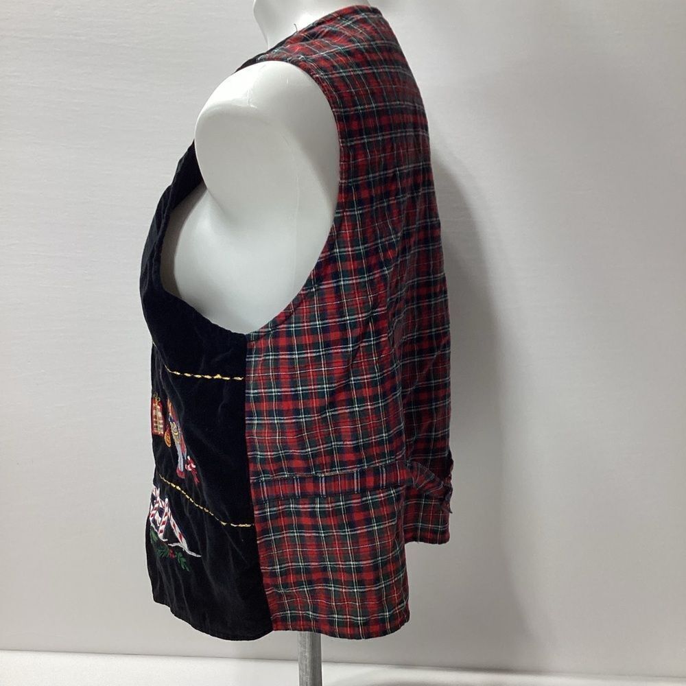 Casey & Max Crushed Velvet Plaid Embroidered Christmas Holiday Vest Large - Picture 7 of 9